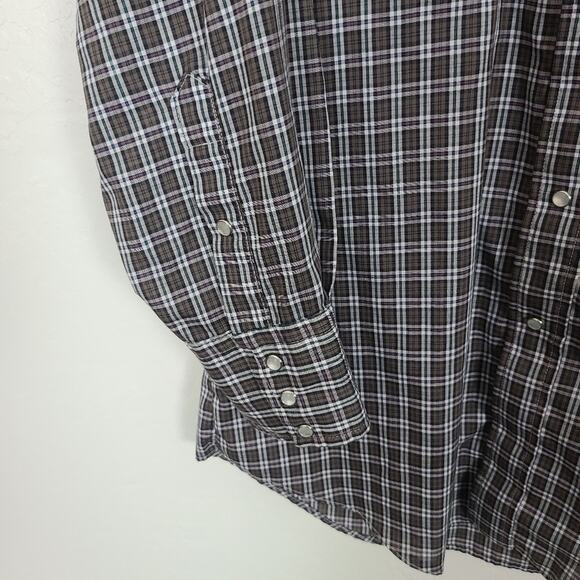 Vtg Karman Plaid Western Long Sleeve Shirt Pearl Snap Extra Long Tails Yoke L - Picture 9 of 12